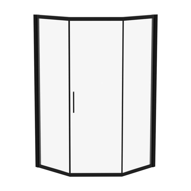42" W x 76" H Framed Diamond-shaped Corner Shower Door in Matte Black - 42'' x 0.32'' x 76''