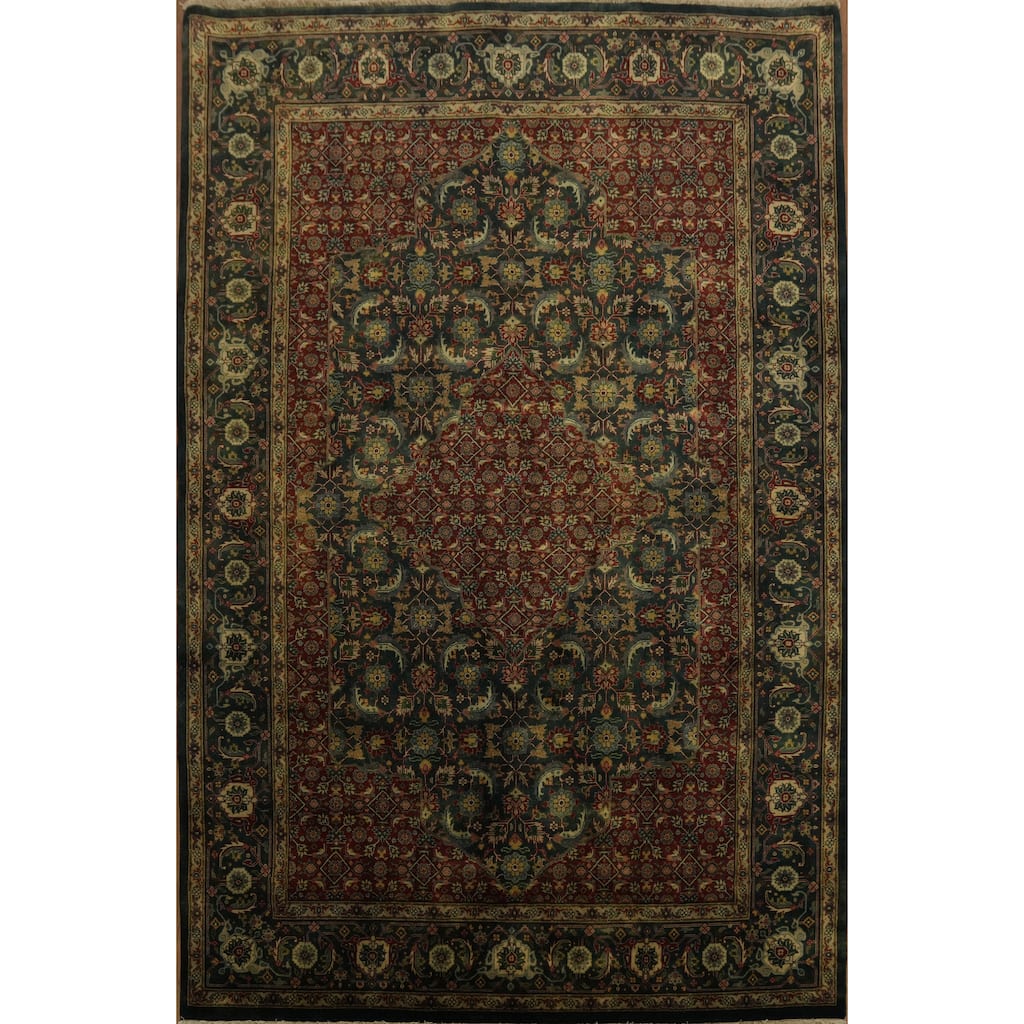 Hand Knotted Oriental 100% Wool Carpet Traditional All-Over Red Tabriz Area Rug - 9' 3'' X 6' 1''