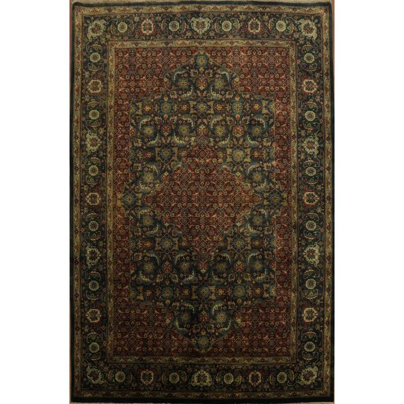 Hand Knotted Oriental 100% Wool Carpet Traditional All-Over Red Tabriz Area Rug - 9' 3'' X 6' 1''