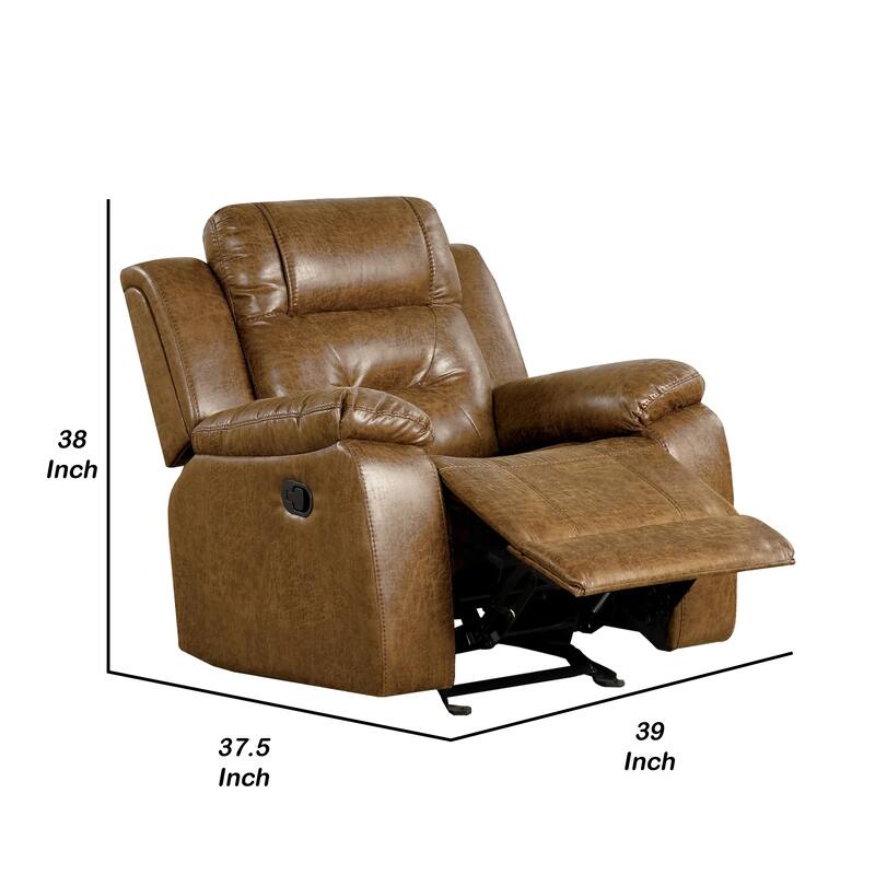 Kius Manual Recliner Chair, Brown Faux Leather, Pillow Top Arms