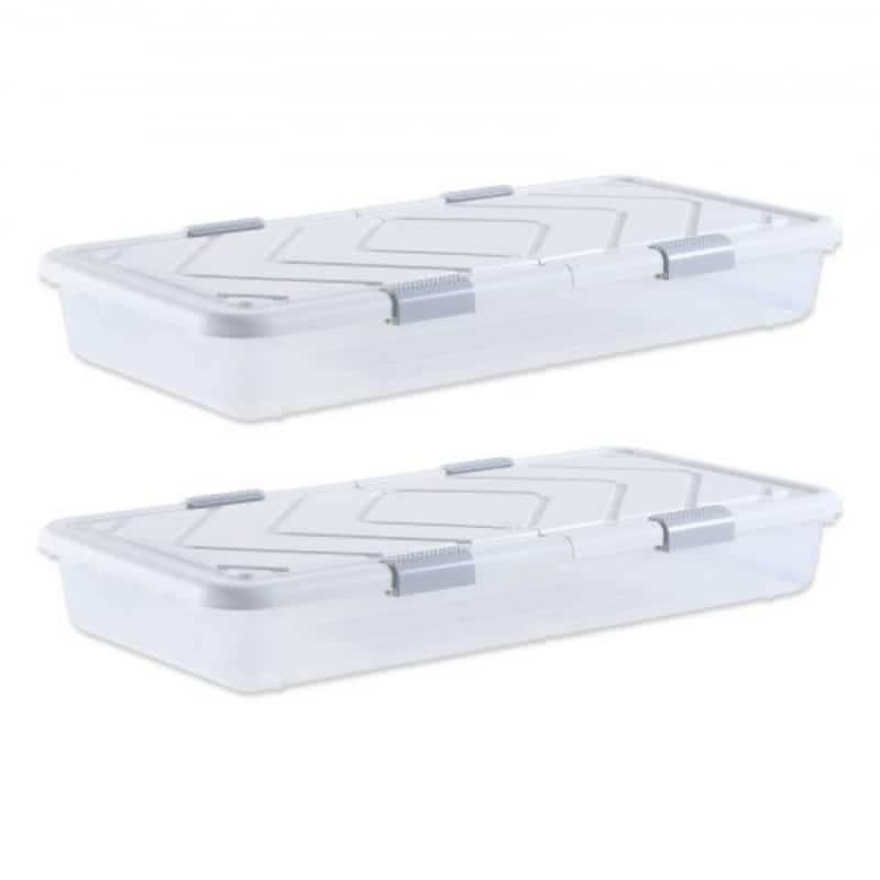 57L Clear Plastic 2 Pack Extra Large Under Bed Storage Organizer with Wheels and Stackable - 39.8 x 20.1 x 5.9 inch