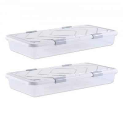 57L Clear Plastic 2 Pack Extra Large Under Bed Storage Organizer with Wheels and Stackable - 39.8 x 20.1 x 5.9 inch
