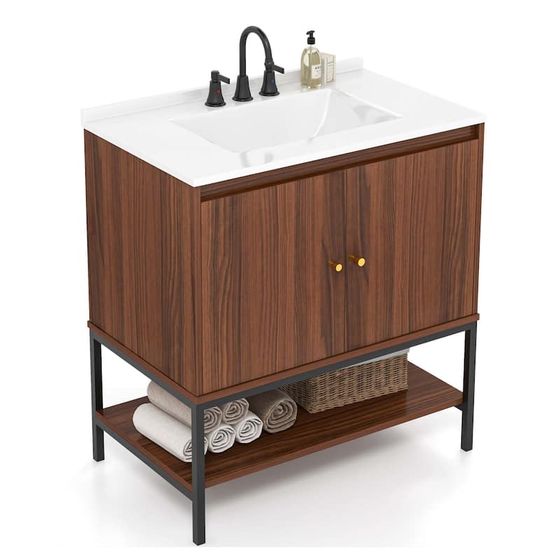 Costway 31" Bathroom Vanity Sink Combo Wooden Bathroom Storage Cabinet - See Details
