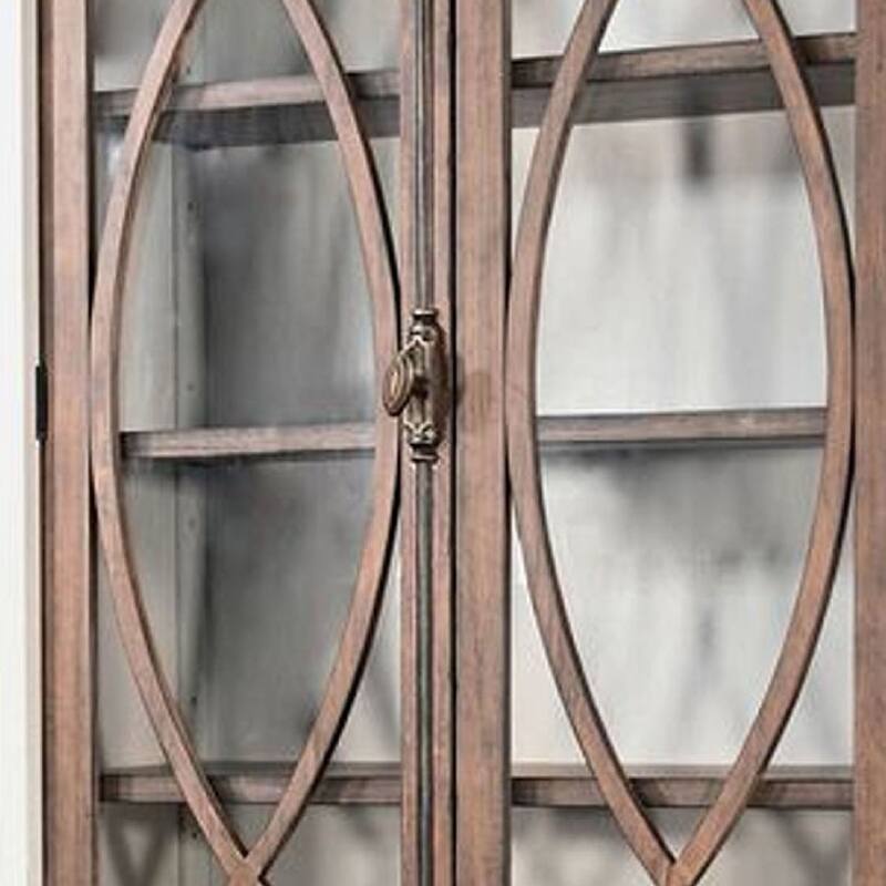 Camie Tall Cabinet, 2 Glass Doors w 2 Brown Doors, White Mahogany Wood