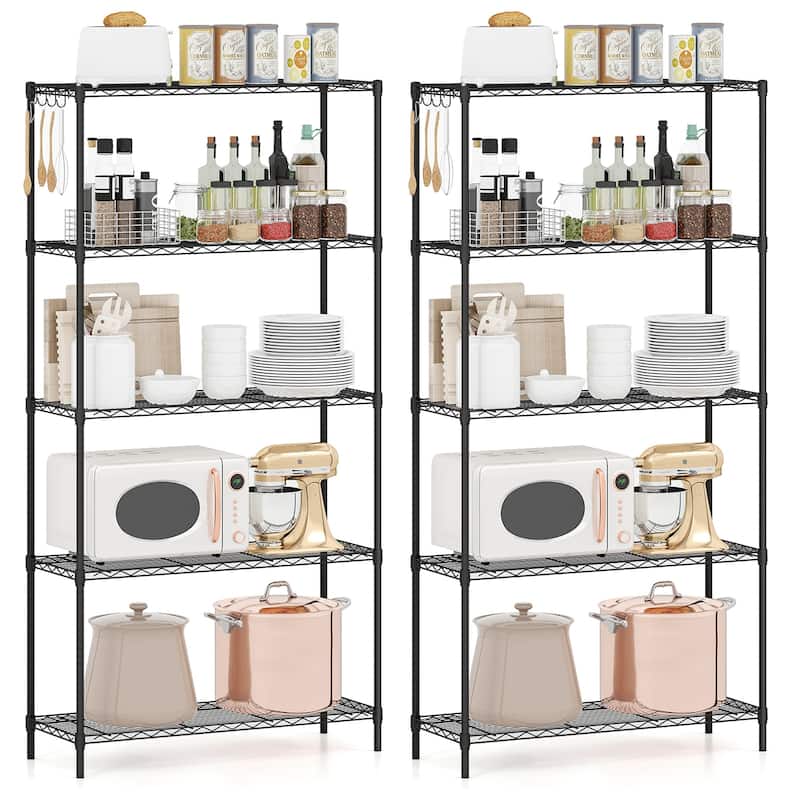 Gymax 2PCS 5-Tier Metal Storage Shelving Unit w/V-Shaped Wire Rack for - Black
