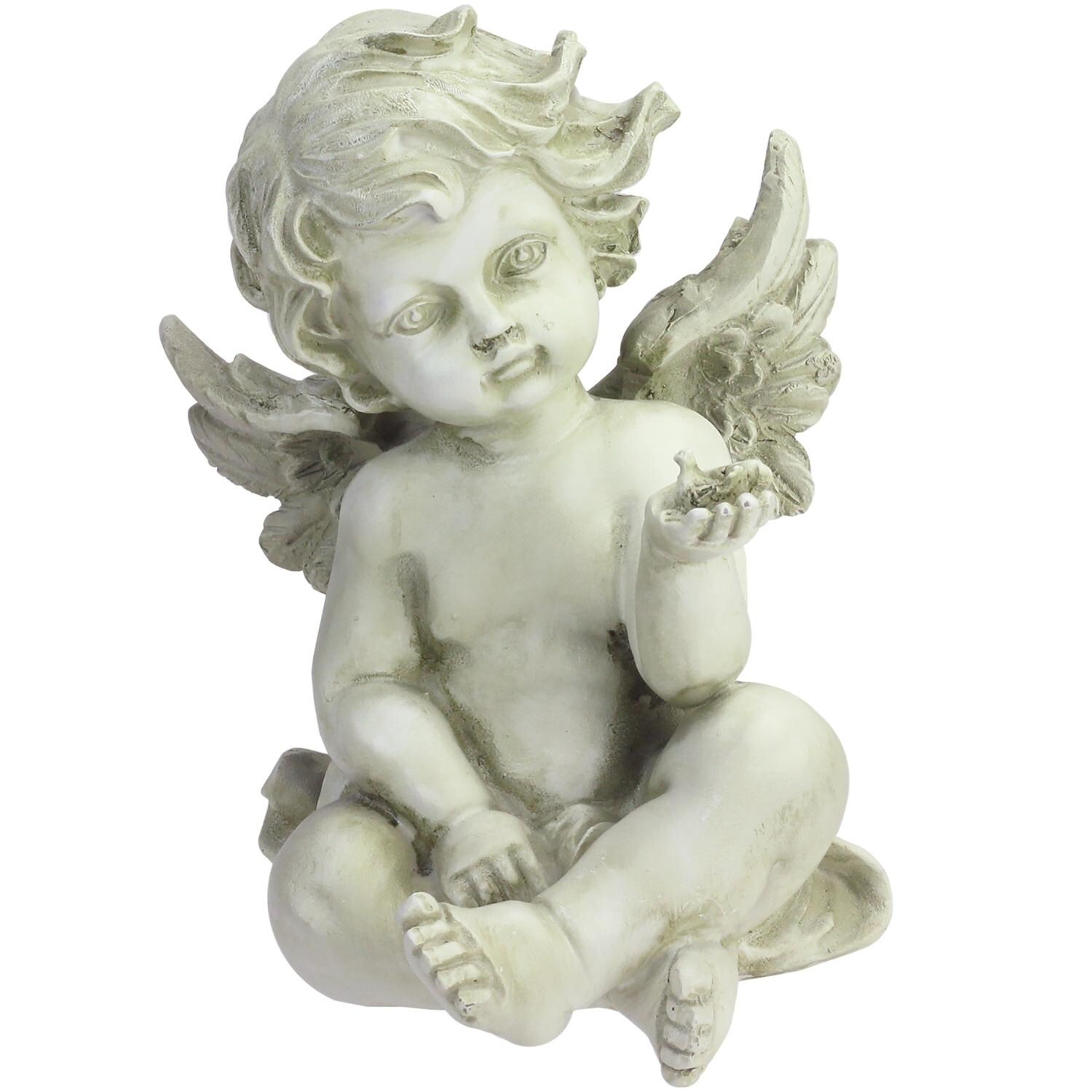 Shop 7 75 Light Olive Green Cherub Angel With Baby Bird Outdoor