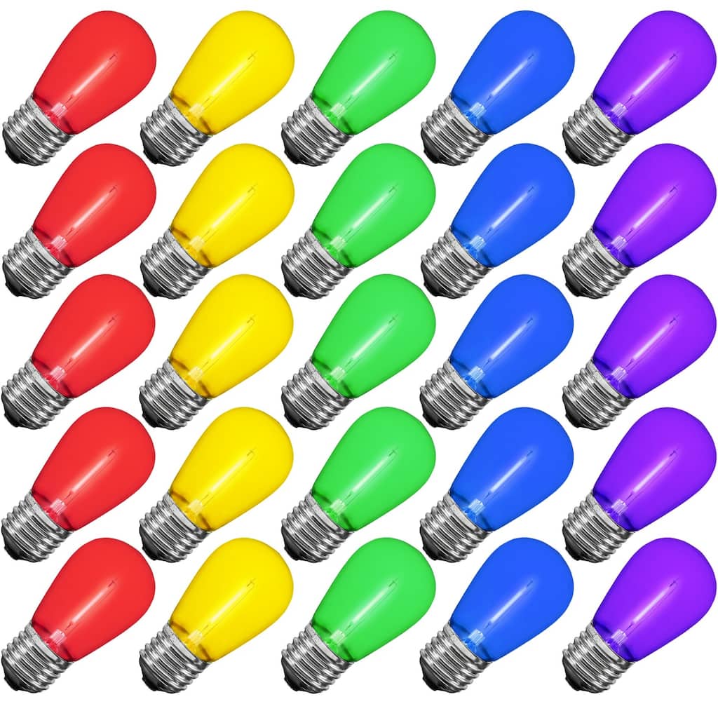 25 Pack LED S14 Outdoor Patio Edison Replacement Bulbs, Rainbow Multi, E26 Base - Rainbow Multi