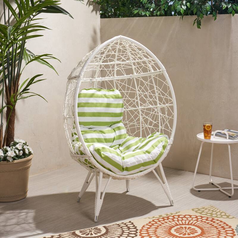 Gianni Wicker Teardrop Chair w/Outdoor Cushion by Christopher Knight Home