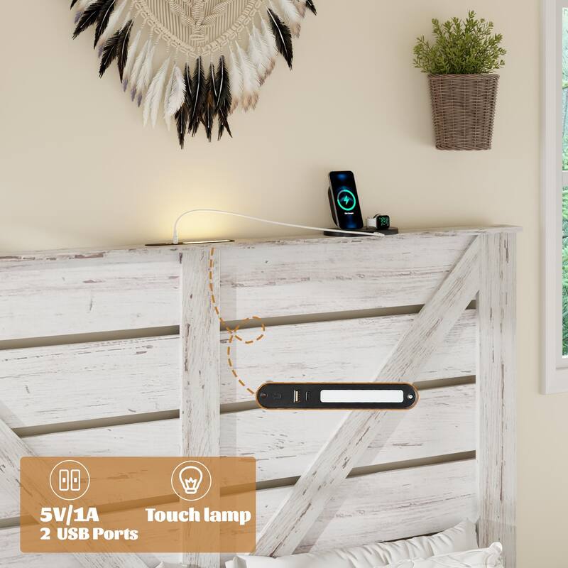 Wood Platform Bed Frame with Headboard - Noise Free, No Box Spring, Easy Assembly, Under Bed Storage