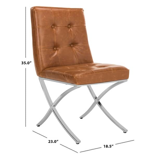 dimension image slide 1 of 2, SAFAVIEH 18.25" Walsh Tufted Side Chair - Light Brown / Chrome - 18.5" x 23" x 35" - 18.5" x 23" x 35"