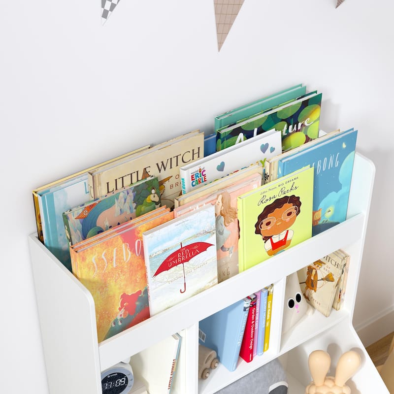 Kids Bookshelf and Toy Storage with Legs,Bookcase Display Stand, for,Bedroom, Nursery,Kids Room,Living Room,White