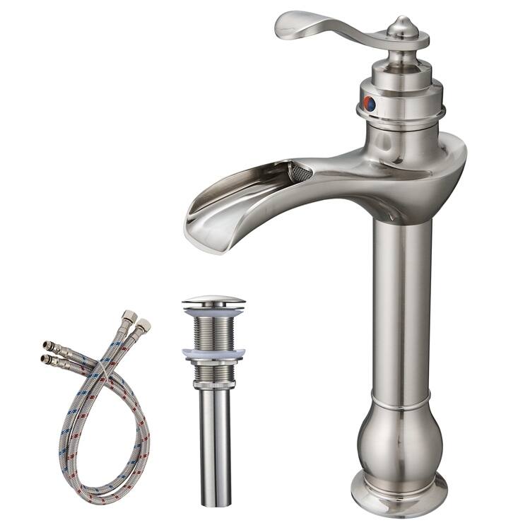 Waterfall Single Hole Single-Handle Vessel Bathroom Faucet With Pop-up Drain Assembly