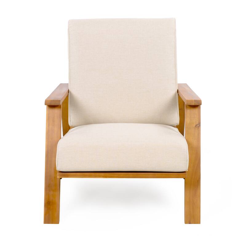 Patio Lounge Chair Set of 2 – Premium Acacia Wood Frame Outdoor Club Chairs with Beige Cushion, Ideal for Deck & Garden
