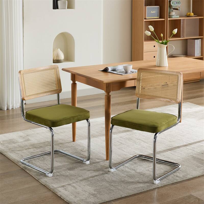 Mid Century Modern Dining Chairs Set of 2 - Olive Green