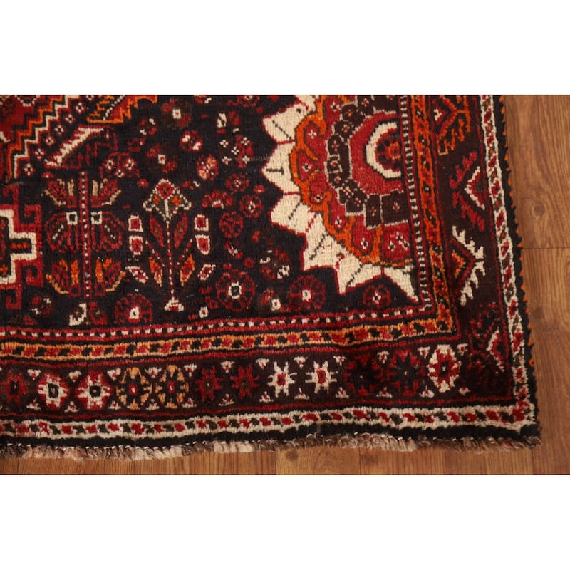 Tribal Red Qashqai Persian Vintage Runner Rug Hand-knotted Wool Carpet - 3'7"x 9'9"