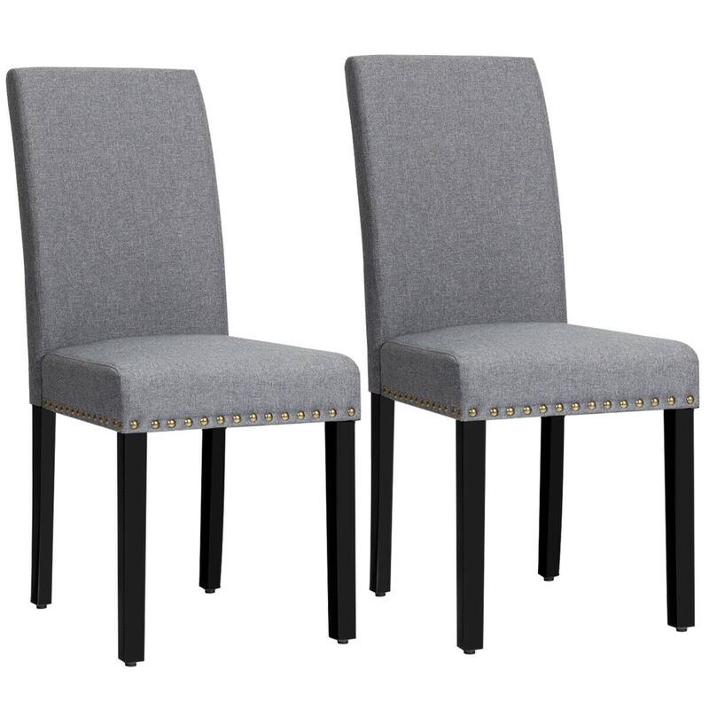 Set of 2 Fabric Upholstered Dining Chairs with Nailhead - Grey