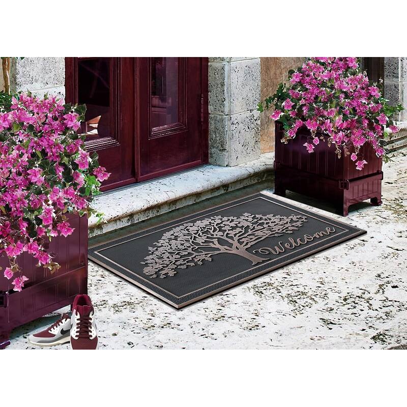 A1HC 100% Rubber Front Door Mat, All Season Large Size, Thin Profile Heavy Duty Doormat for Indoor Outdoor Use