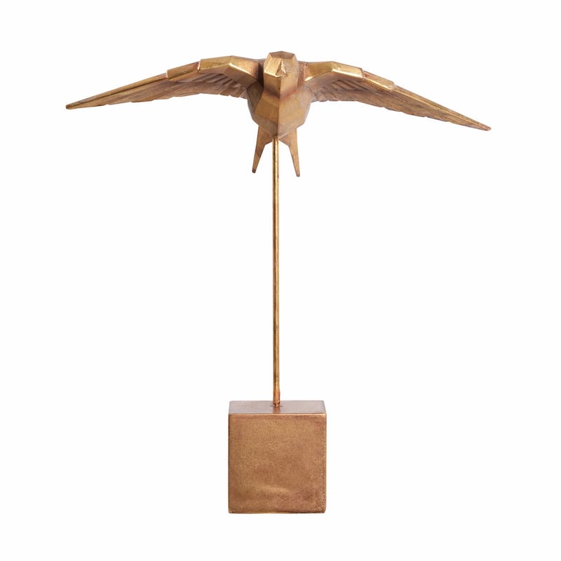 Flying Swallow on Pole Figurine - 14.25" - Gold
