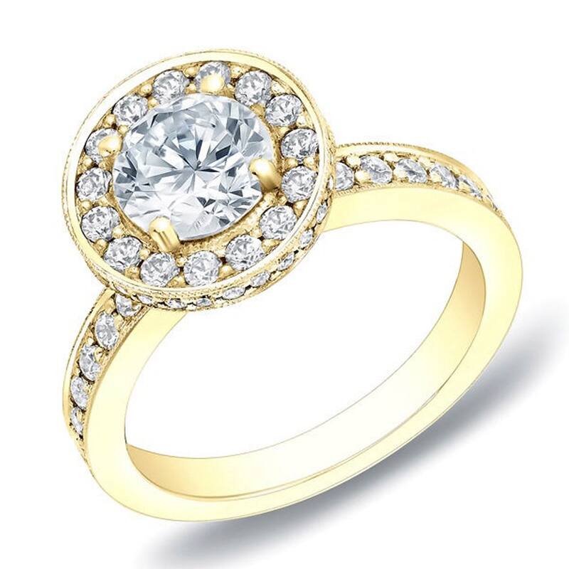 Auriya 14k Gold 1 3/4ctw Vintage Halo Diamond Engagement Ring Certified