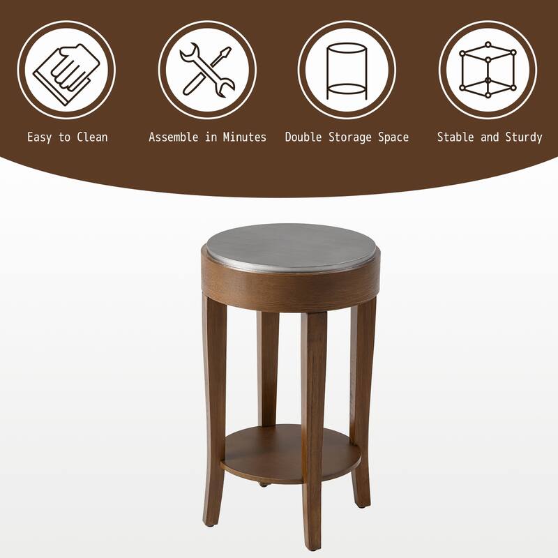 SUNBURY 2-Tier Round Accent Side Table with Shelf