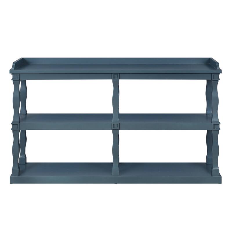 60" Console Table with 3-Tier Open Storage Shelves and Roman Column Support, Elegant Narrow Table for Entryway