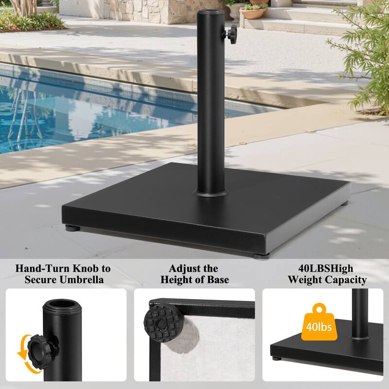 9PC Outdoor Patio Dining Set Wood-Like Aluminum Umbrella Hole Table with Folding Chairs,Double Top Market Umbrella and Base