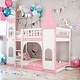 preview thumbnail 1 of 14, Fun Design Twin Over Twin Pink Castle Shape Bunk Beds, Kids Bunk Beds Pink