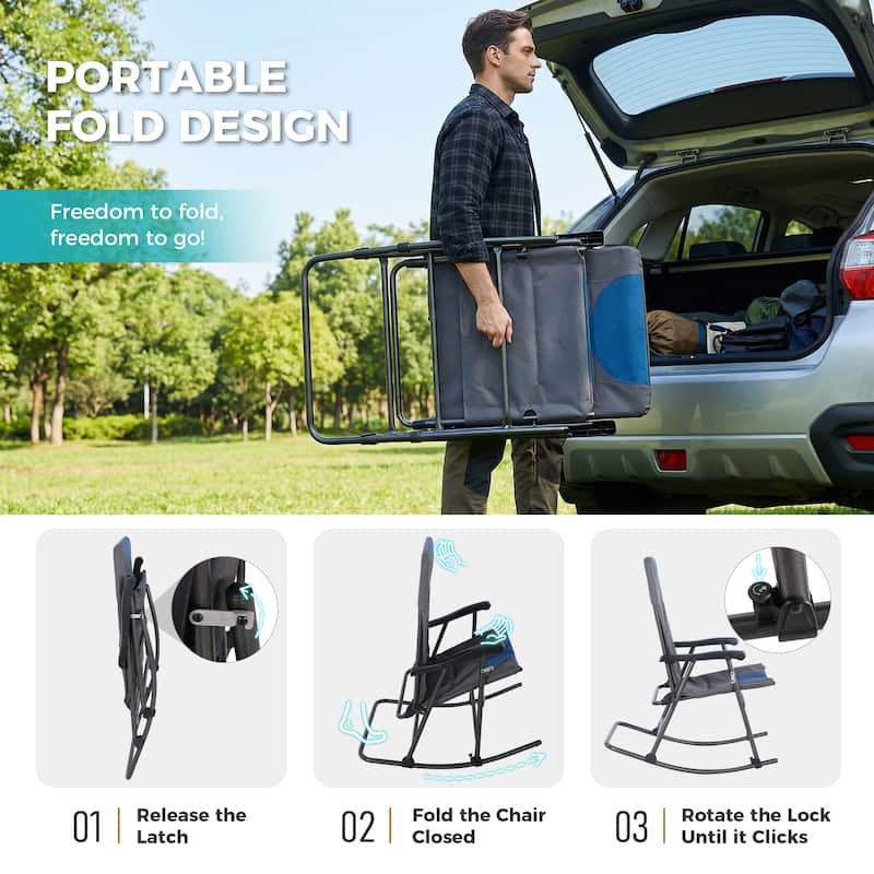 Oversized Folding Rocking Camping Chair with High Back and Armrests