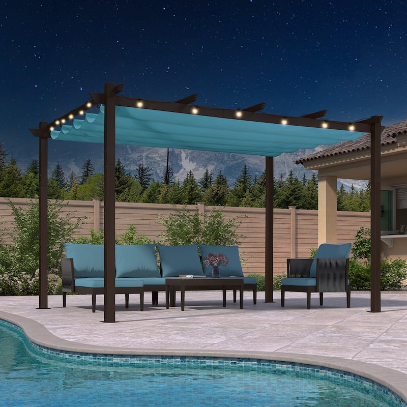 PURPLE LEAF Outdoor Retractable Bronze Metal Pergola w Canopy for Beach Deck Gazebo