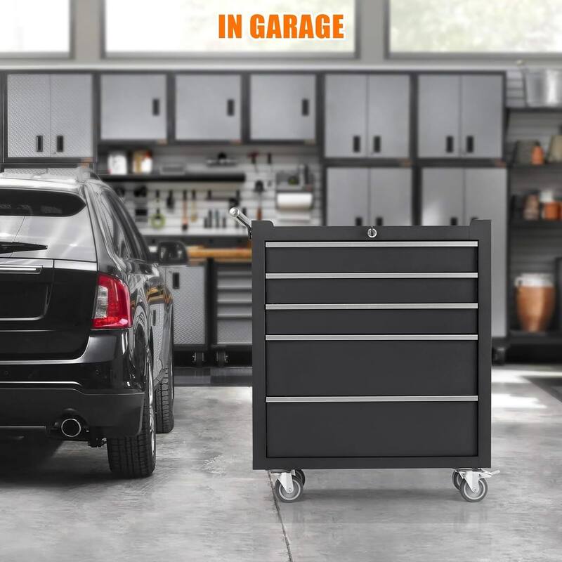 5-Drawers Tool Storage Cabinet, Toolbox with Wheels - N/A