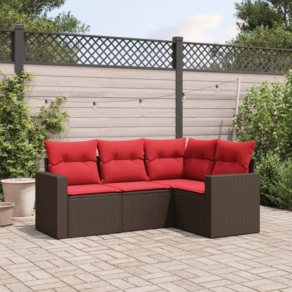 vidaXL Patio Sofa Set with Cushions Outdoor Conversation Furniture Poly Rattan - 25.8" x 24.4" x 27.2"