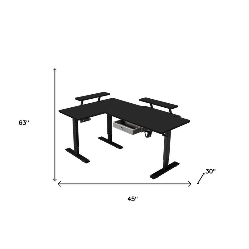HomeRoots Adjustable Oak and Beige Wood and Metal Corner Rolling T-Shape Standing Desk