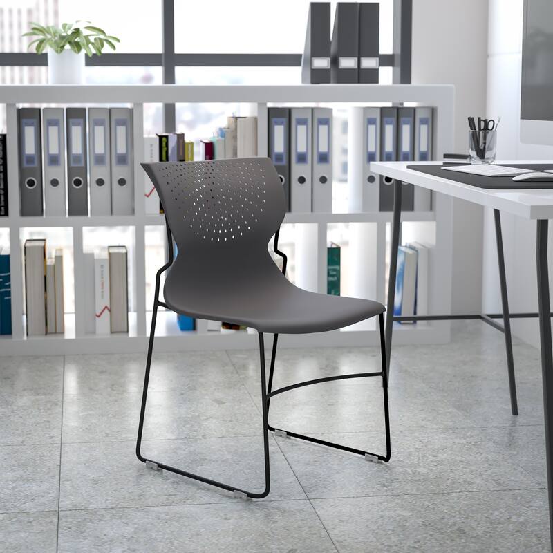 661 lb. Capacity Full Back Stack Chair with Powder Coated Frame - Gray
