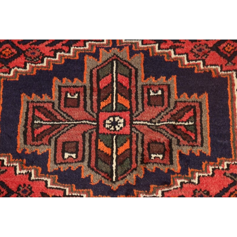 Geometric Persian Hamedan Area Rug Wool Hand-knotted Foyer Carpet - 3'3" x 4'9"