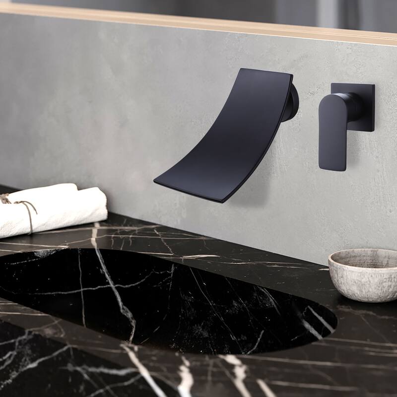 Solid Brass Wall Mounted Waterfall Bathroom Sink Faucet - Matte Black