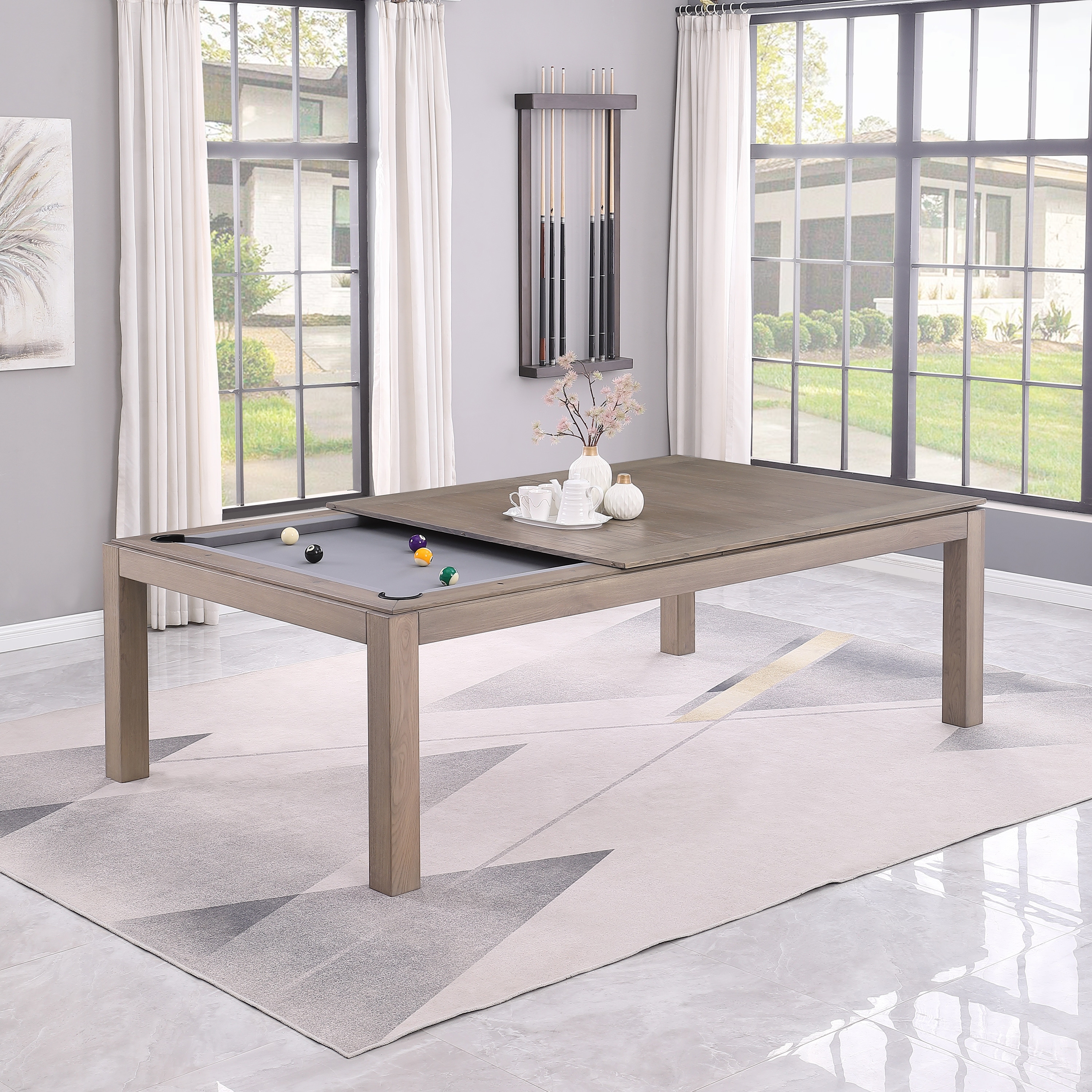 Olivia GreyWash Ash 8ft Billiard Slate Pool Table with dining top