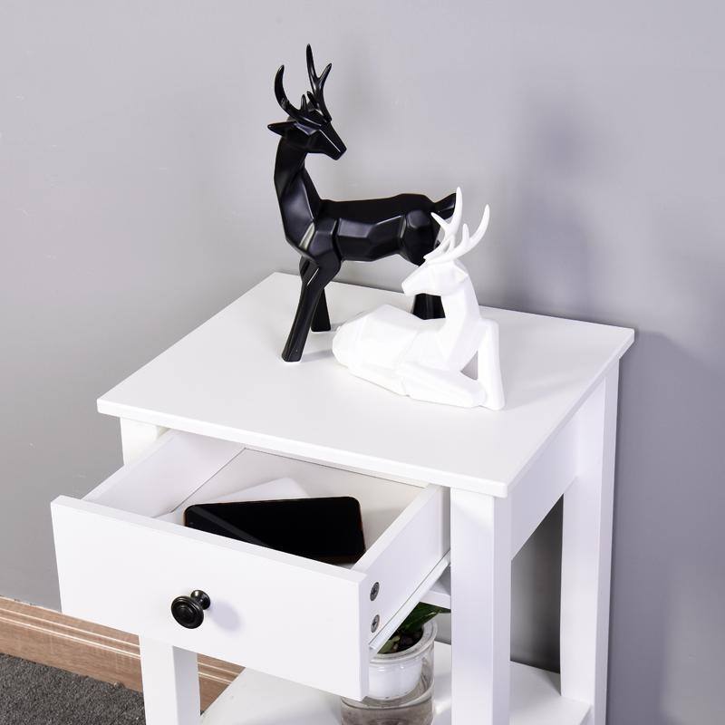 Modern White Nightstand Storage Table with a Drawer