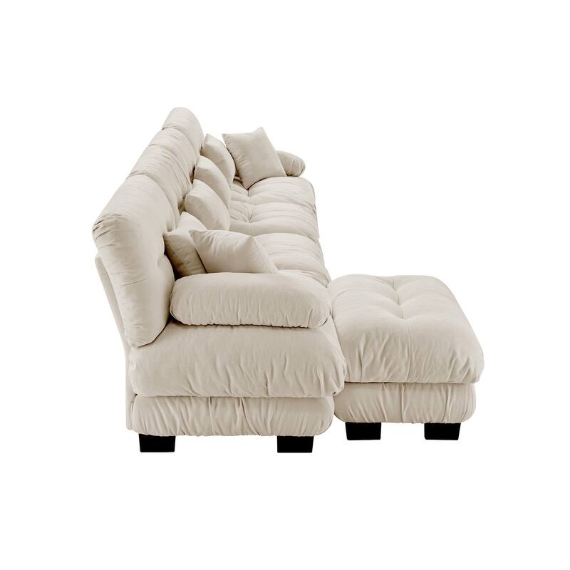 173.2" Chenille L-Shaped Cloud Modular Sectional Sofa with Ottoman (4-Seater)
