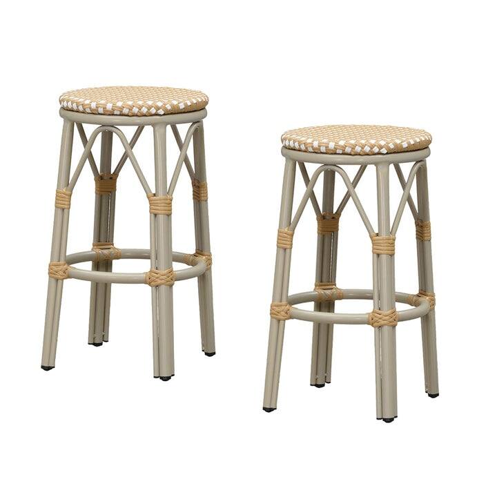PURPLE LEAF Patio Bar Stools Set of 2 Handwoven Wicker Bar Height Stool Modern Aluminum High Bar Chairs - Bar Height Amber & White