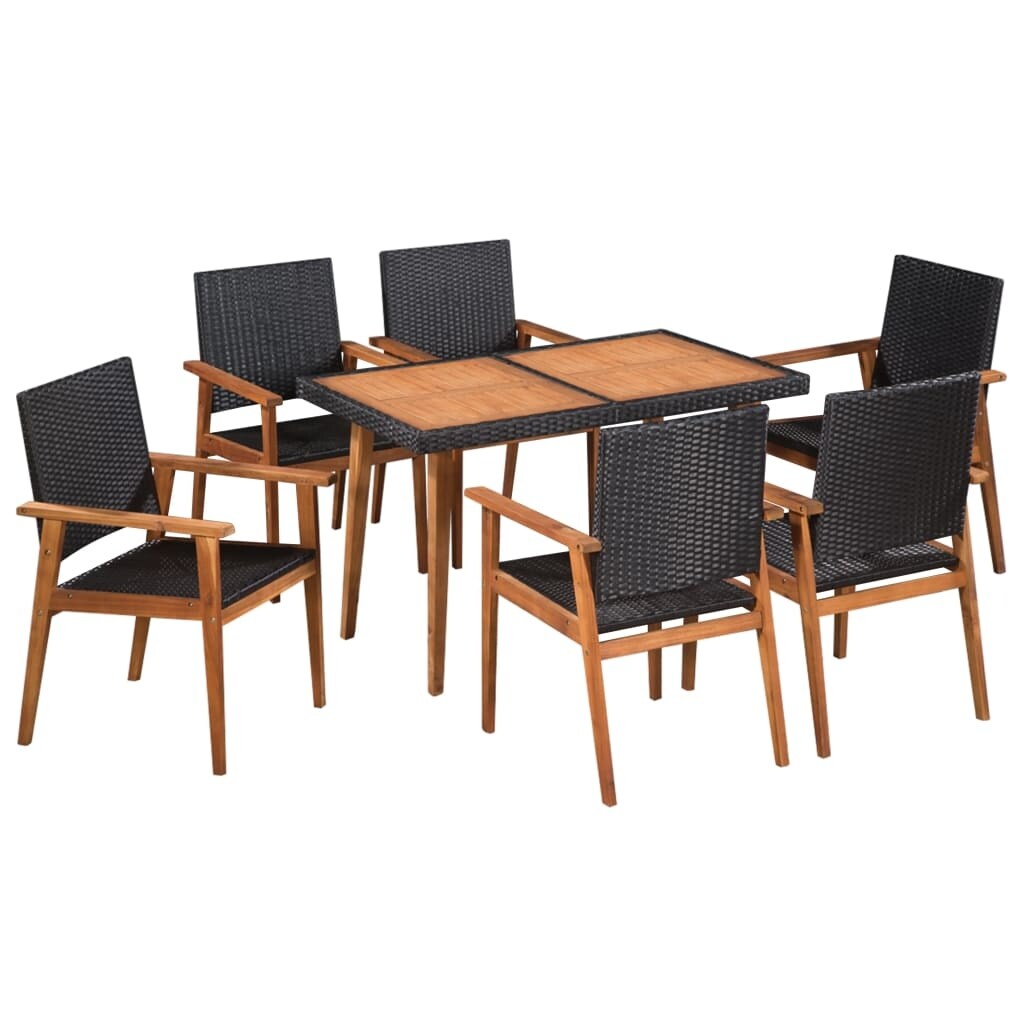 Shop Vidaxl Solid Wood Outdoor Dining Set 7 Pieces Poly Rattan Garden Furniture Overstock 27733543
