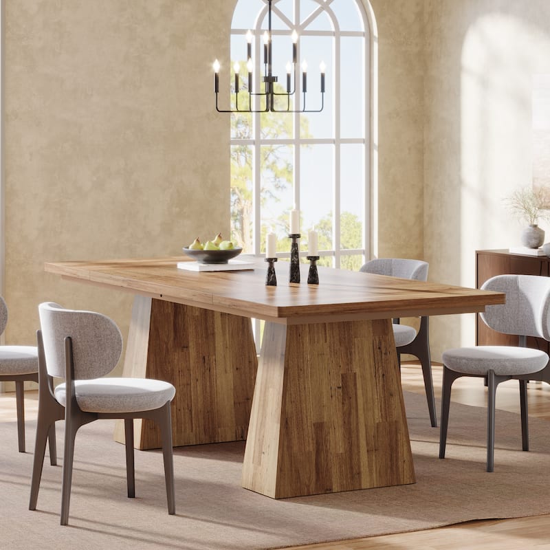 63 Inches Farmhouse Dining Table with Sturdy Pedestal Base - 31.1"D x 63"W x 29.5"H - Light Brown