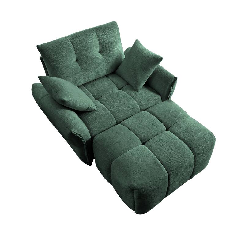 Chenille Ergonomic Lounge Chair with Ottoman, High-Resilience Sponge Cushions and Modular Design
