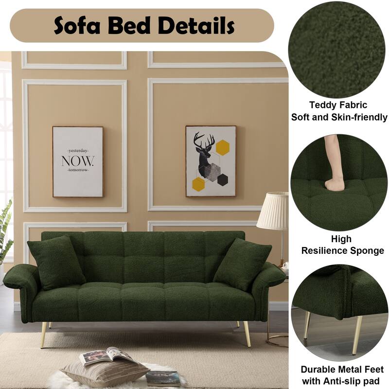 Modern Convertible Futon Sofa Bed with Adjustable Arms and Backrest