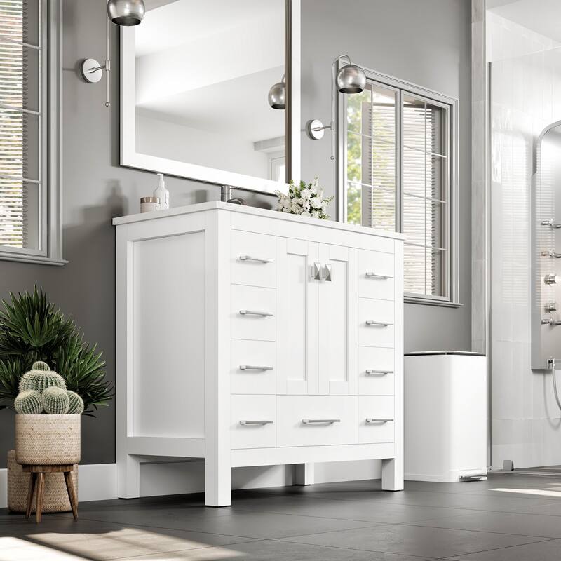 Eviva Hampton 36"W x 18"D Bath Vanity with Carrara Quartz Top