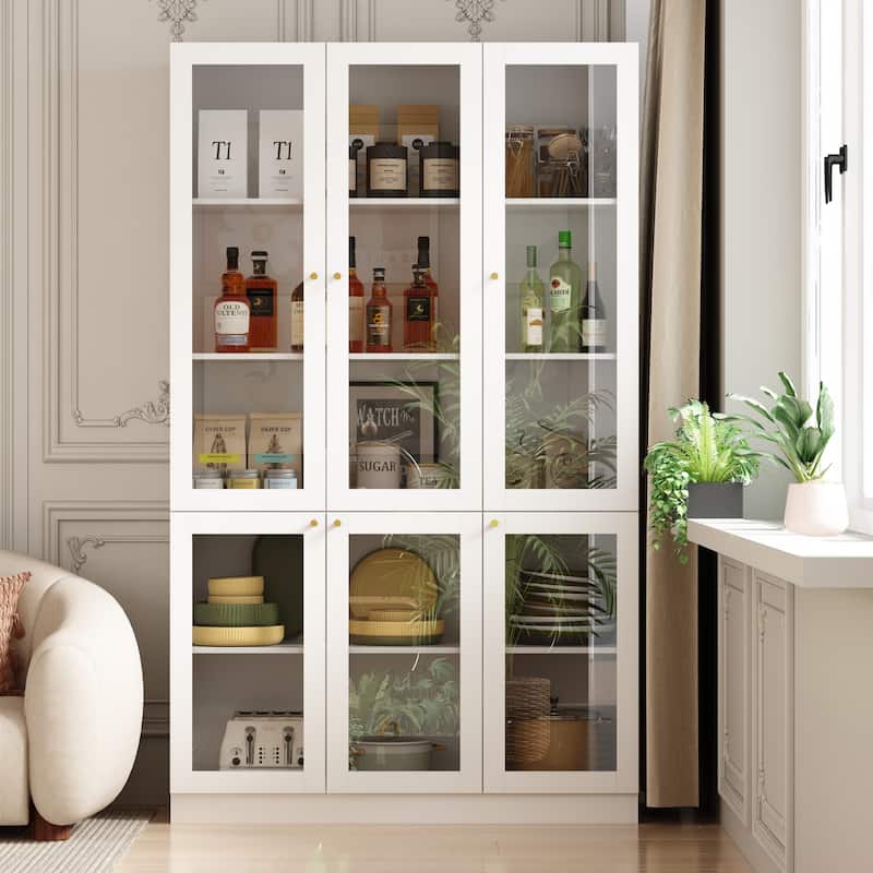Curio Display Cabinet, Storage Shelves with 6 Glass Door - 78.7"H