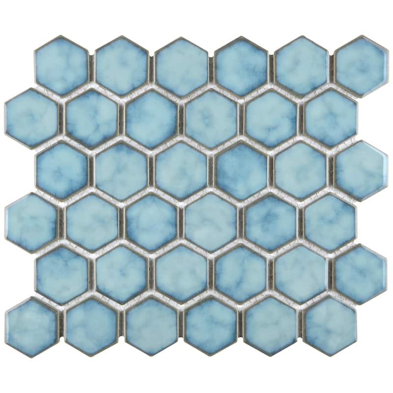 Merola Tile Hudson Due 2" Hex Marine 10-7/8" x 12-5/8" Porcelain Mosaic Floor and Wall Tile