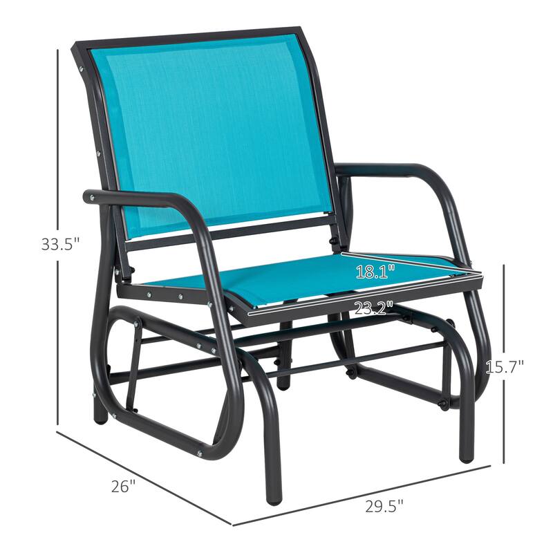 Porch Glider Set of 2, Metal Frame Swing Glider Chairs with Breathable Mesh Fabric, Curved Armrests and Steel Frame for Garden