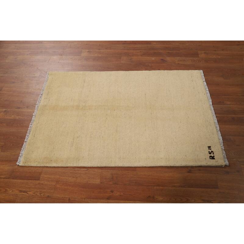 Modern Gabbeh Oriental Foyer Rug Beige Handmade Wool Carpet - 2'7"x 3'11"