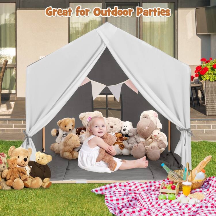 Kid's Play Tent with Washable Cotton Mat and Flag Banner - 52" x 36" x 51.5" (L x W x H)