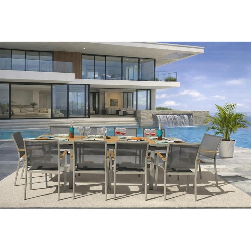 Madeira Grey Seagull 11-Piece Aluminum Outdoor Dining Set with Sling Set in Pewter - N/A